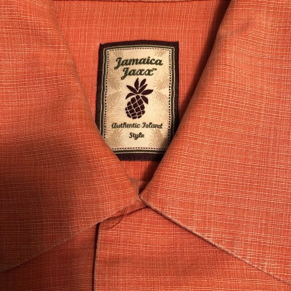 Jamaica Jaxx 100% Silk Hawaiian Shirt Men's Medium, colo Peach Short Sleeve - Picture 3 of 7